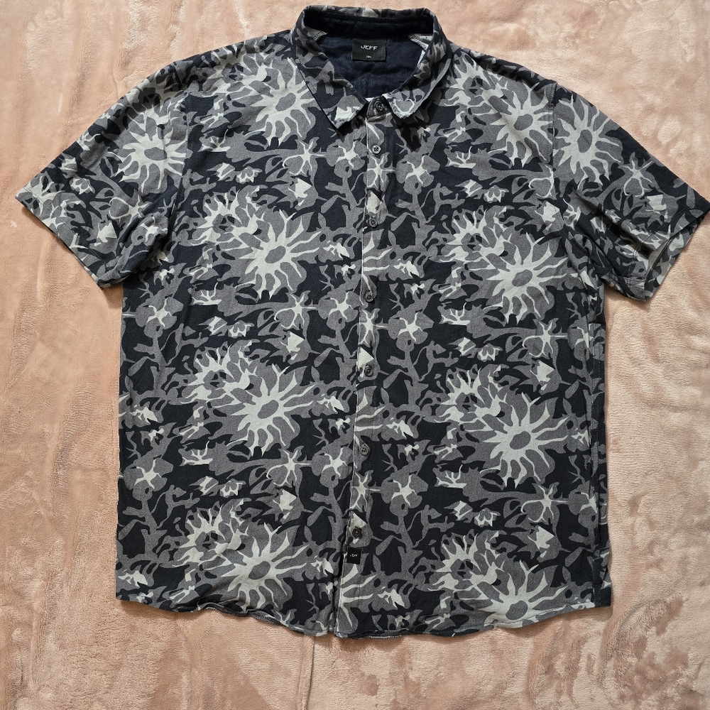 JEFF Short Sleeve Black and Gray Patterned Button Down Shirt Size XXLarge